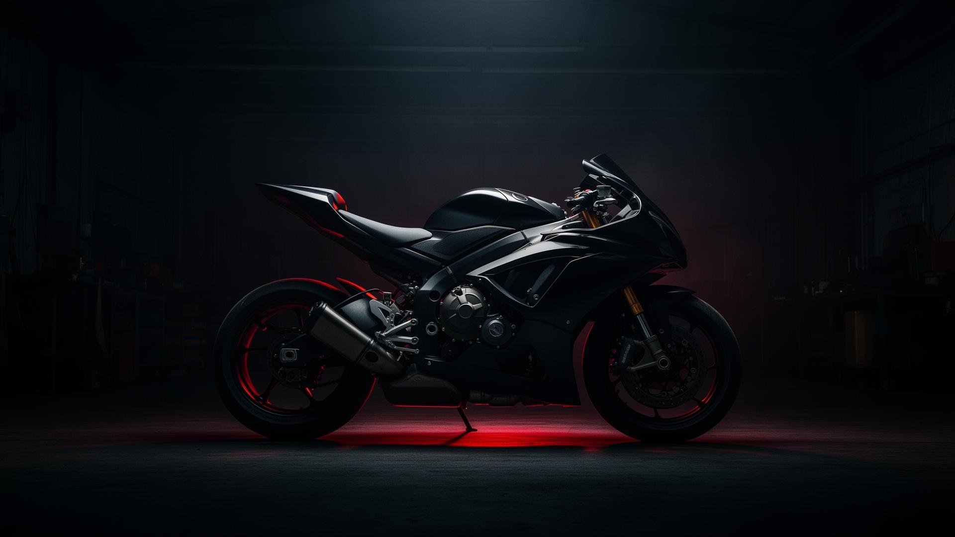 Premium Motorrad in dunkler Werkstatt